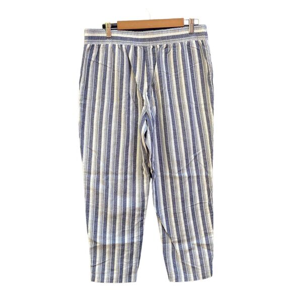 NYCC Linen Blend Capri Pants Sz 12 Blue White Striped Coastal Summer Classic - Picture 3 of 8